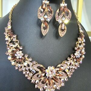 Elegant Gold and Plum Purple/ Brown Jewelry Set